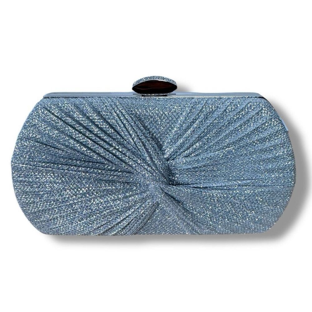 Silver Tone Metal Hardware Frame Glitter Fabric Clutch Evening Bag B72Q